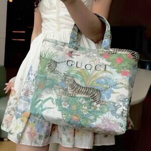 Floral Tiger Print Canvas Tote Bag - Small
